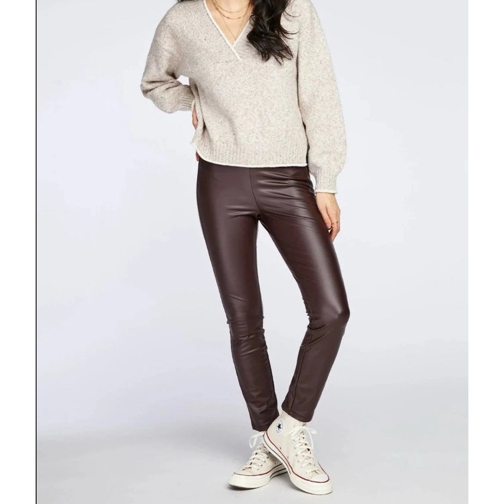 NWT Gentle Fawn Donovan Espresso Brown Vegan Leather Fleece Lined Legging XS